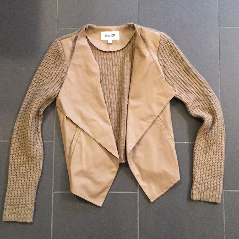 Gently worn B.B. Dakota faux leather sweater